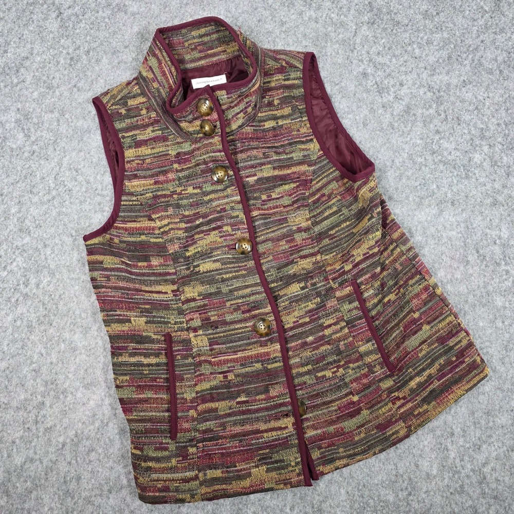 Christopher & Banks Tapestry Vest Burgundy Button Front sz Medium Artsy Boho